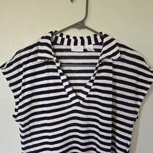 Sigrid Olsen | Navy Striped Linen Cap Sleeve Top Size Large